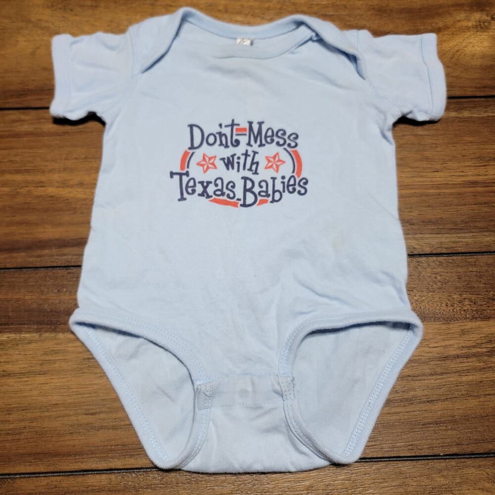 Rabbit Skins Infant Blue Body Suit "Don't Mess With Texas Babies" - Size 12 Mo
